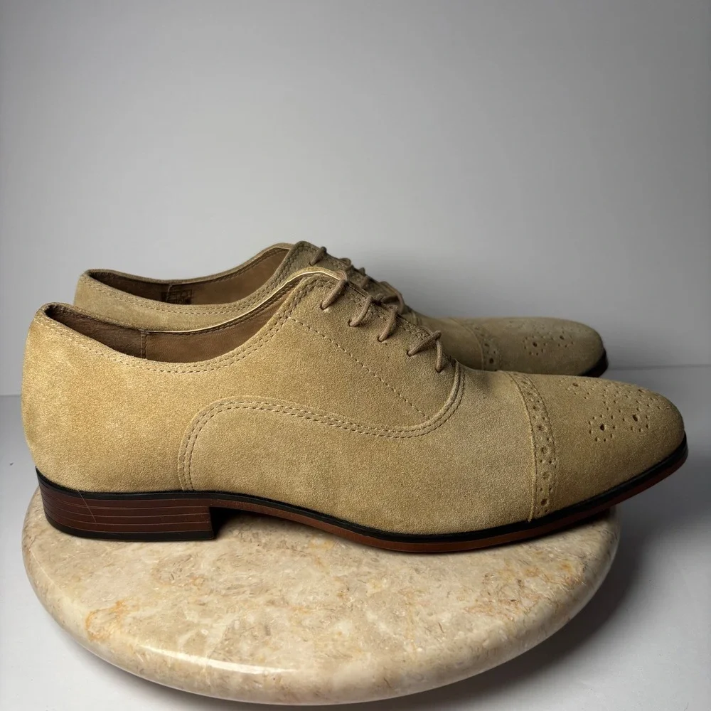 ASOS Mens Tan Suede Brogue‎ Cap Toe Oxford Shoes Square Toe Size 10 Loafer